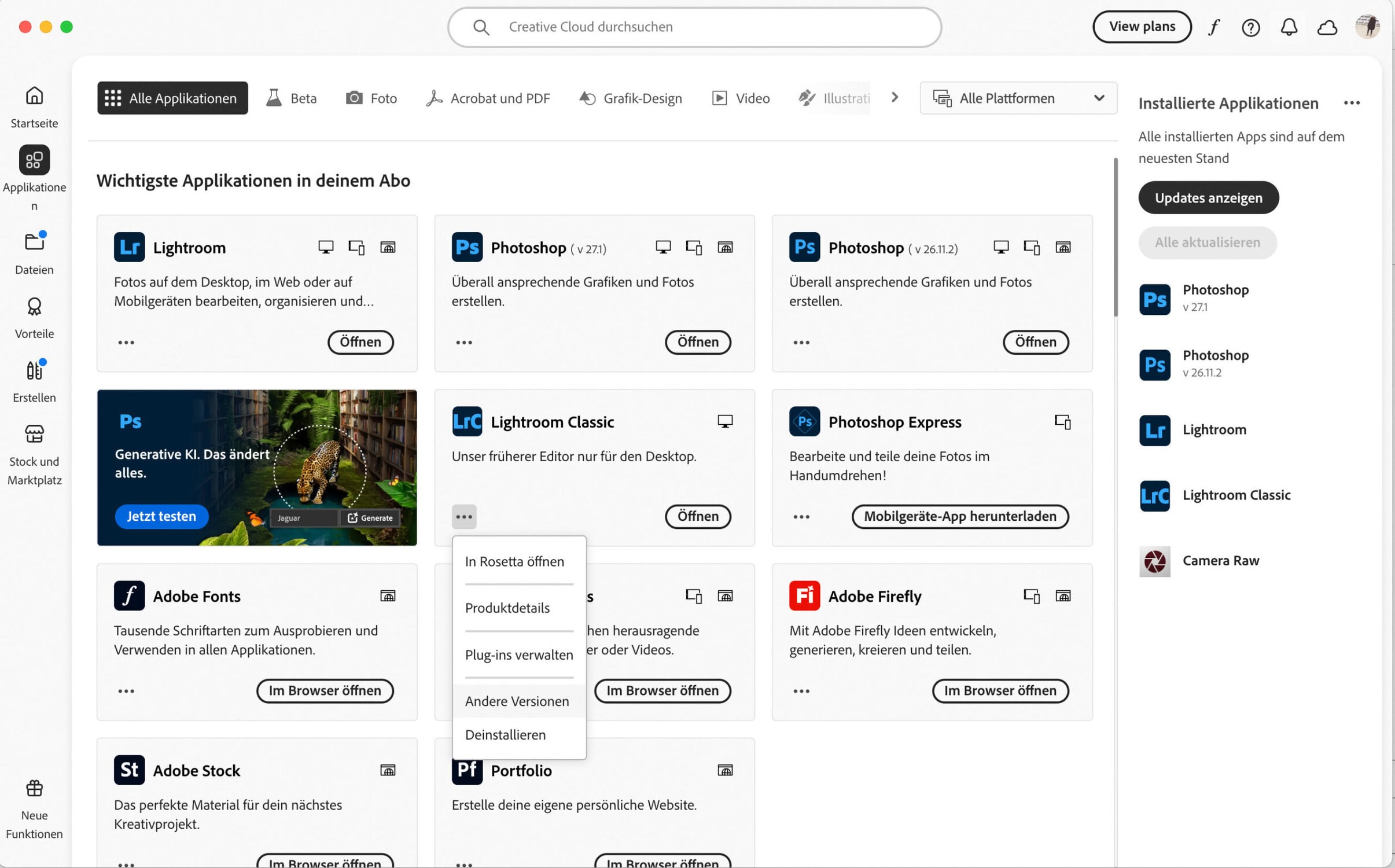 Andere Lightroom Versionen installieren