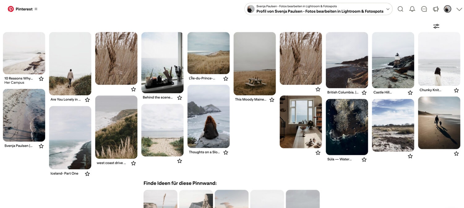 Eines meiner Fotografie-Moodboards bei Pinterest